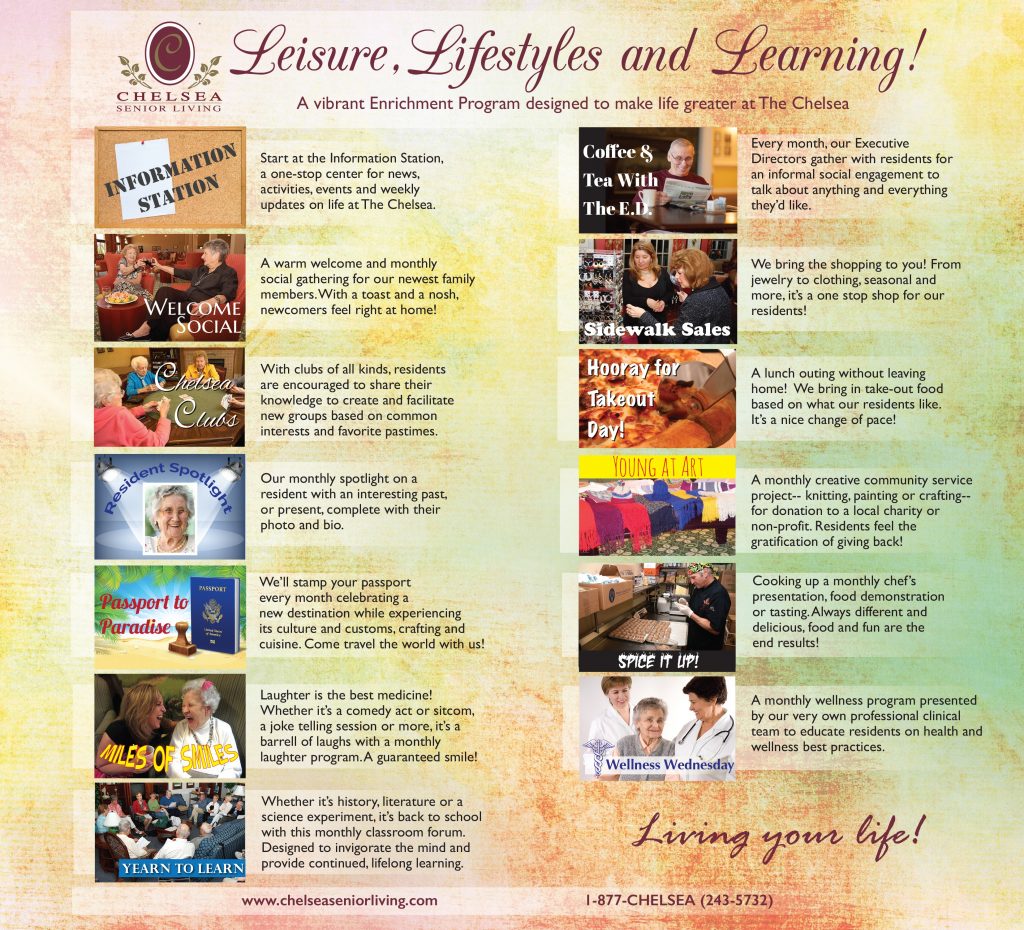 assisted living facility activites chelsea senior living where to leave senior exercise flyers