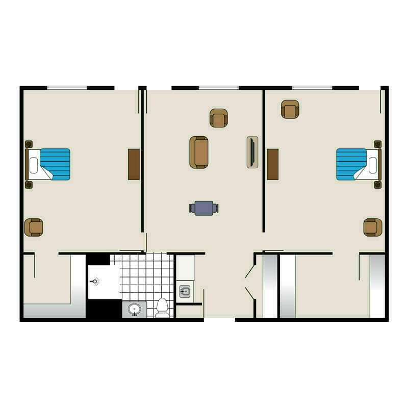 Assisted Living 2 Bed 2 Bath Floor Plan