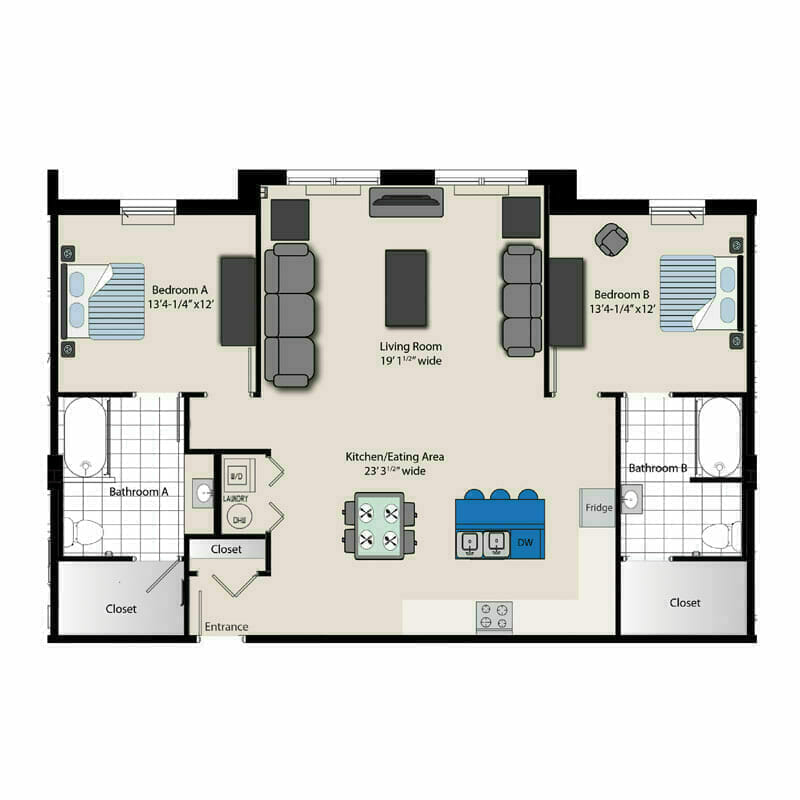 Il Two Bedroom Two Bathroom Combo