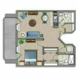 One Bedroom, Two Bathroom