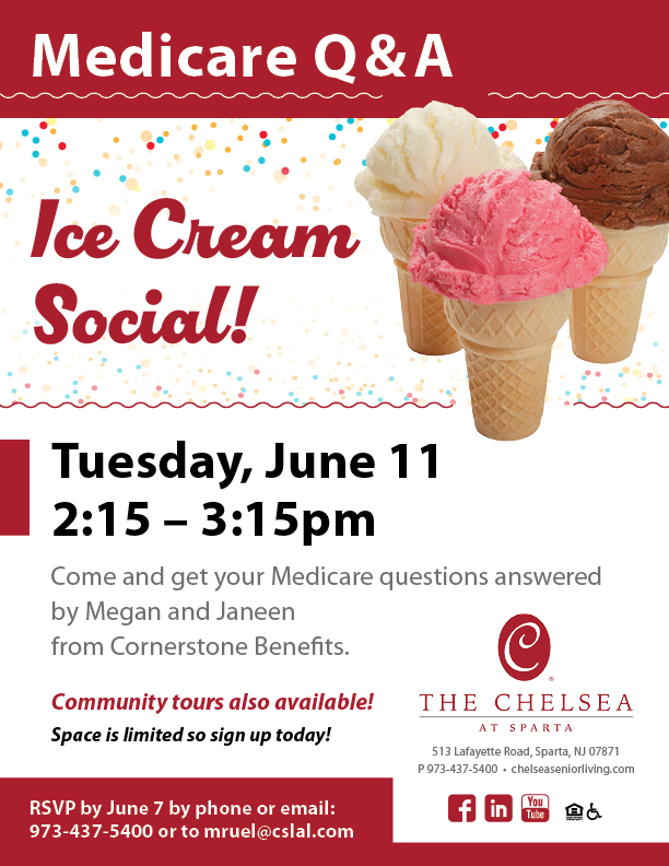 Ice Cream Social at The Chelsea at Sparta Assisted Living in Sussex County, NJ.